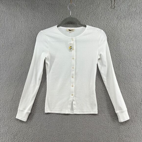 Madewell Ribbed Button-Front Cardigan Size XXS in white NWT cotton casual cute - Picture 1 of 16